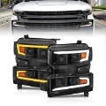 Picture of ANZO 19-22 Chevrolet Silverado 1500 LED Proj HL w-Lgt Bar SwBk Seq- Blk w-In- Light - Driver Side ON
