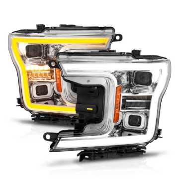 Picture of ANZO 18-20 Ford F-150 w-o Fctry LED Full LED Proj Headlights w-Light Bar Swtchbk Seq- Chrome w-Int