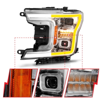 Picture of ANZO 18-20 Ford F-150 w-o Fctry LED Full LED Proj Headlights w-Light Bar Swtchbk Seq- Chrome w-Int