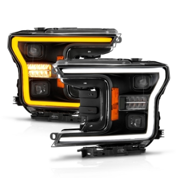 Picture of ANZO 18-20 Ford F-150 w-o Fctry LED Full LED Proj Headlights w-Light Bar Swtchbk Seq- Black w-Init