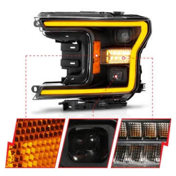Picture of ANZO 18-20 Ford F-150 w-o Fctry LED Full LED Proj Headlights w-Light Bar Swtchbk Seq- Black w-Init
