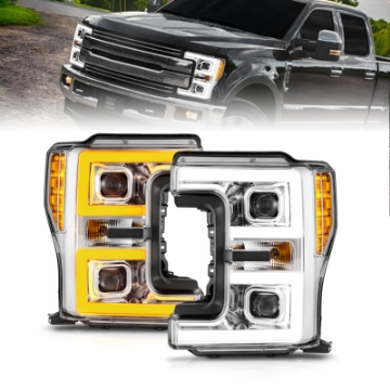 Picture of ANZO 17-19 Ford F-250-350-450 SD w-o Factory LED HL LED Proj Headlights w-Light Bar Switchback Chr
