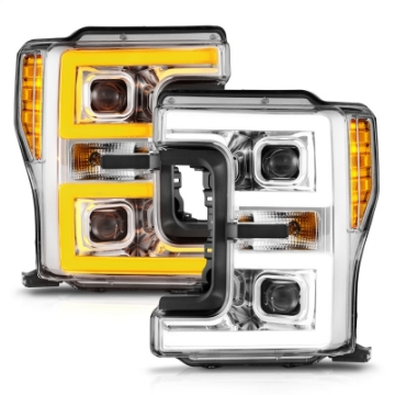 Picture of ANZO 17-19 Ford F-250-350-450 SD w-o Factory LED HL LED Proj Headlights w-Light Bar Switchback Chr