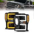 Picture of ANZO 17-19 Ford F-250-350-450 SD w-o Factory LED LED Proj Headlights w-Light Bar Switchback Blk