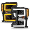 Picture of ANZO 17-19 Ford F-250-350-450 SD w-o Factory LED LED Proj Headlights w-Light Bar Switchback Blk