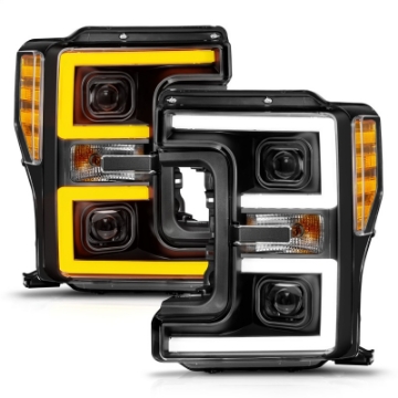 Picture of ANZO 17-19 Ford F-250-350-450 SD w-o Factory LED LED Proj Headlights w-Light Bar Switchback Blk