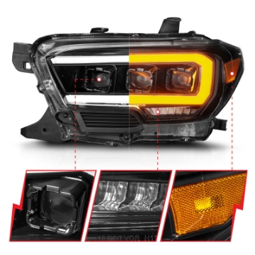 Picture of ANZO 16-22 Toyota Tacoma SR-SR5 ONLY Full LED Proj Headlights w-Light Bar Seq- Blk w-Initiation Lgt