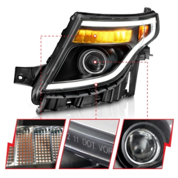 Picture of ANZO 11-15 Ford Explorer w-Factory Halogen HL Only Projector Headlights w-Light Bar Black Housing