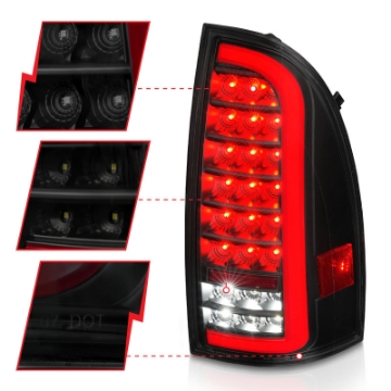Picture of ANZO 05-15 Toyota Tacoma Full LED Tail Lights w-Light Bar Sequential Black Housing Smoke Lens