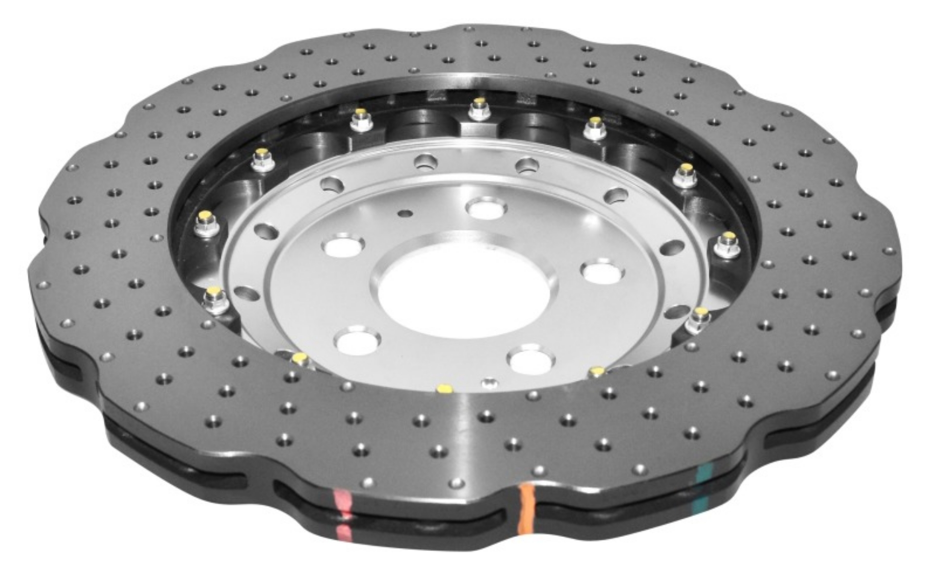 Picture of DBA 2014+ Audi RS Q3 Front 5000 Series Cross Drilled & Dimpled Rotor w-Clear Anodized Hat