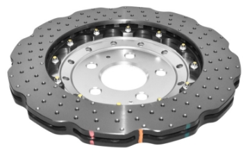 Picture of DBA 2014+ Audi RS Q3 Front 5000 Series Cross Drilled & Dimpled Rotor w-Clear Anodized Hat