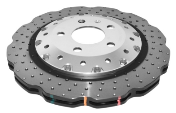 Picture of DBA 2014+ Audi RS Q3 Front 5000 Series Cross Drilled & Dimpled Rotor w-Clear Anodized Hat