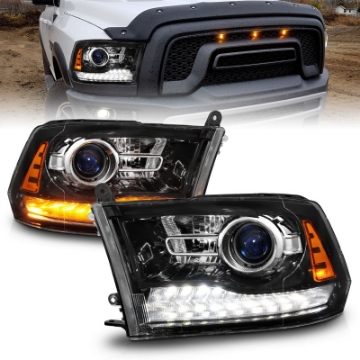 Picture of ANZO 09-18 Dodge 1500-3500 LED Plank Style Headlights w-Switchback+Sequential Hyper Black OE Style