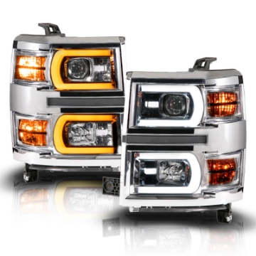 Picture of Anzo 14-15 Chevy Silverado 1500 Chrome Dual Switchback+Sequential LED Tube Sq- Projector Headlights