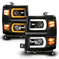 Picture of ANZO 14-15 Chevy Silverado 1500 Black Dual Switchback+Sequential LED Tube Sq- Projector Headlights
