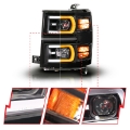Picture of ANZO 14-15 Chevy Silverado 1500 Black Dual Switchback+Sequential LED Tube Sq- Projector Headlights