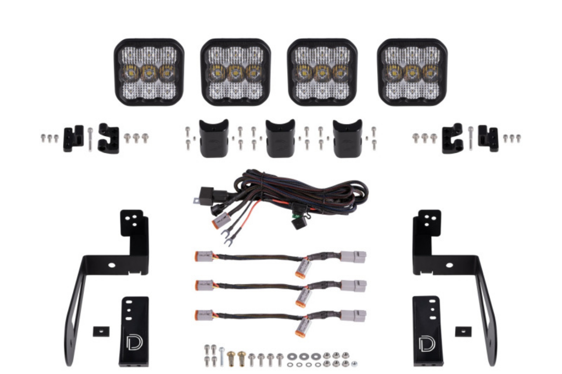 Picture of Diode Dynamics Jeep JK SS5 4-Pod CrossLink Grille Lightbar Kit Pro - White Combo