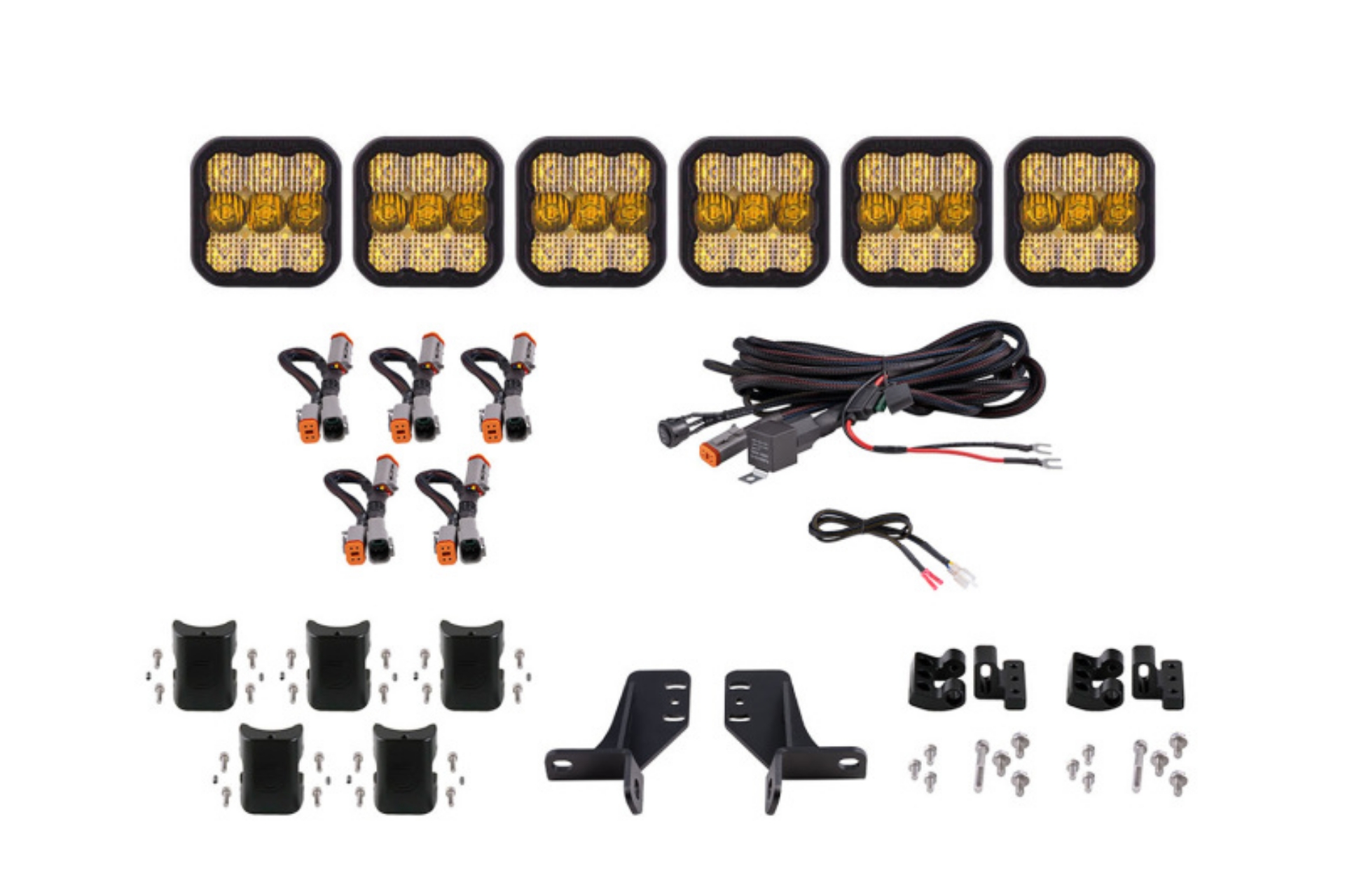 Picture of Diode Dynamics Bronco SS5 6-Pod CrossLink Grille Lightbar Kit Sport - Yellow Combo