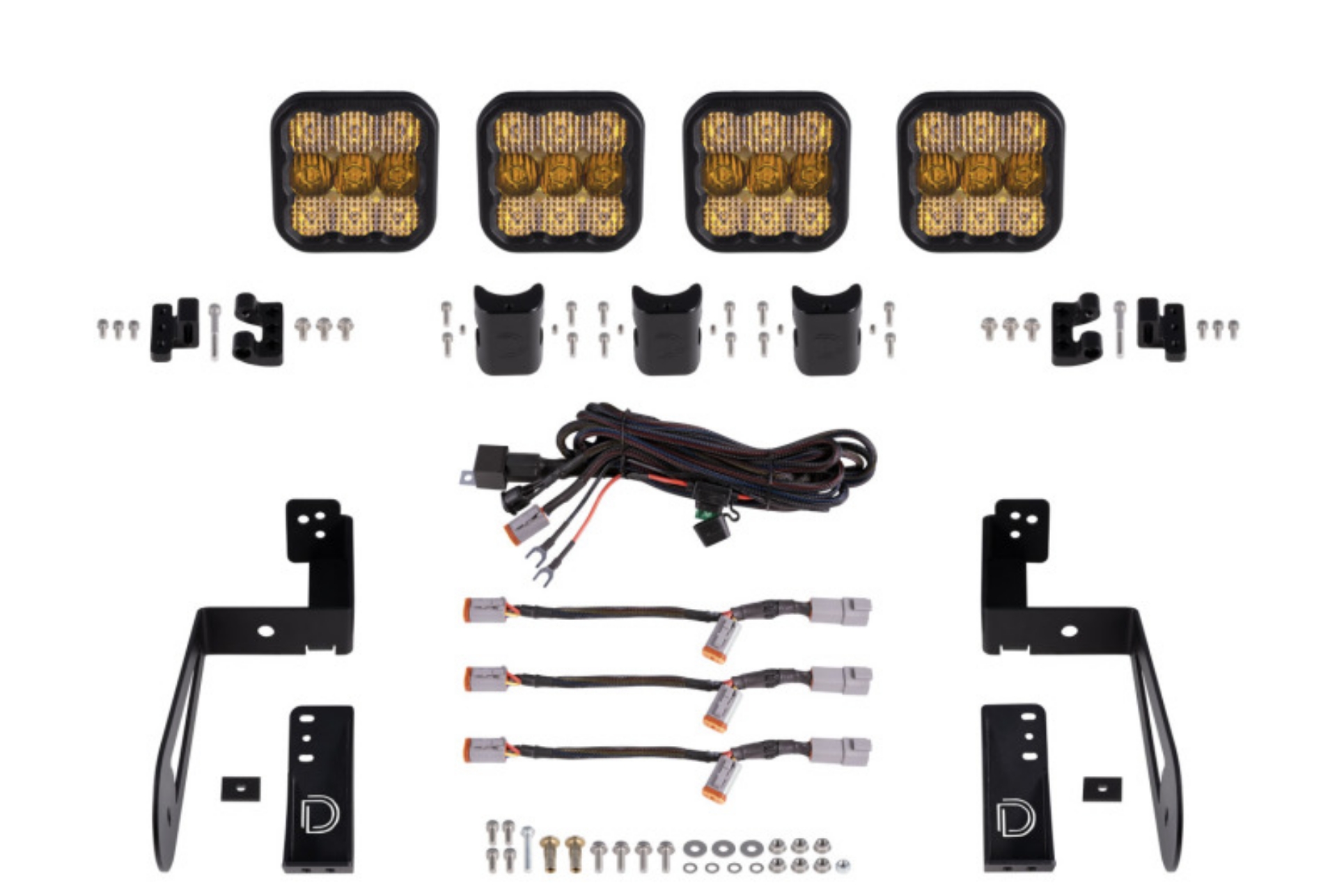 Picture of Diode Dynamics Jeep JK SS5 4-Pod CrossLink Grille Lightbar Kit Sport - Yellow Combo