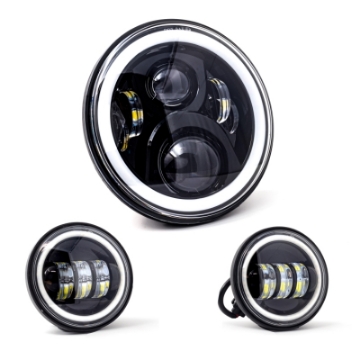 Picture of Letric Lighting 7? Full-Halo Black LED Headlight with 2 4-5? Full-Halo Black Passing Lamps