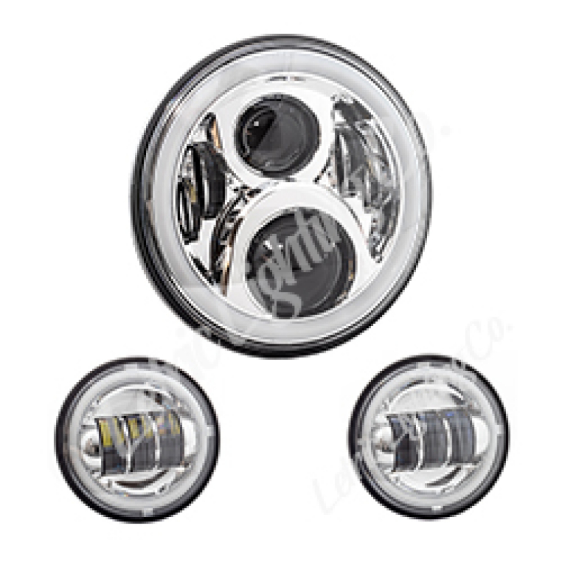 Picture of Letric Lighting 7? Full-Halo Chrome LED Headlight with 2 4-5? Full-Halo Chrome Passing Lamps
