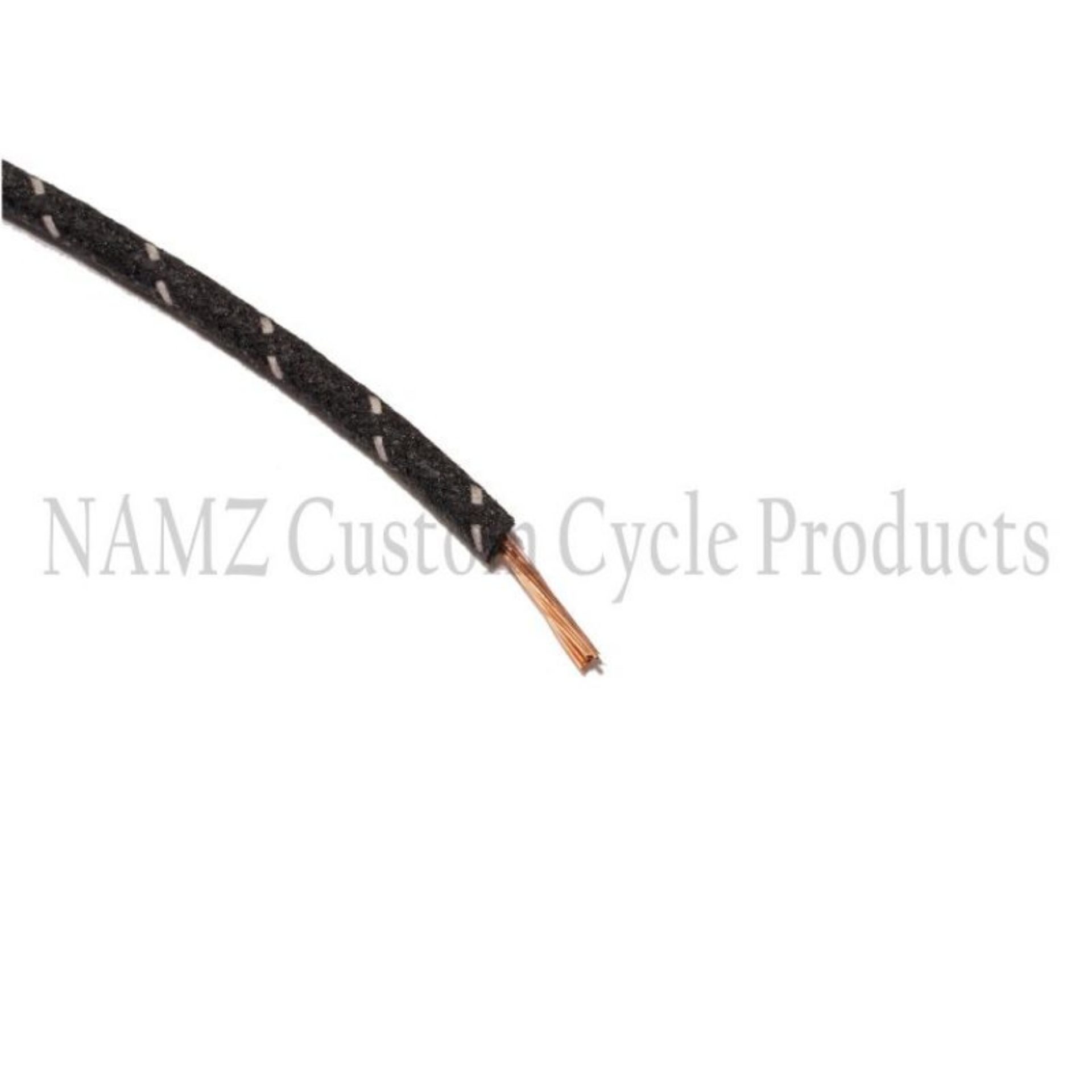 Picture of NAMZ OEM Color Cloth-Braided Wire 25ft- Pack 16g - Black w-White Tracer