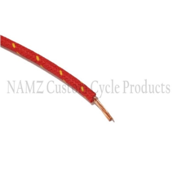 Picture of NAMZ OEM Color Cloth-Braided Wire 25ft- Pack 16g - Red w-Yellow Tracer