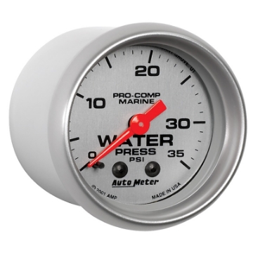 Picture of Autometer Marine Silver 2-1-16in 35 PSI Mechanical Water Pressure Gauge