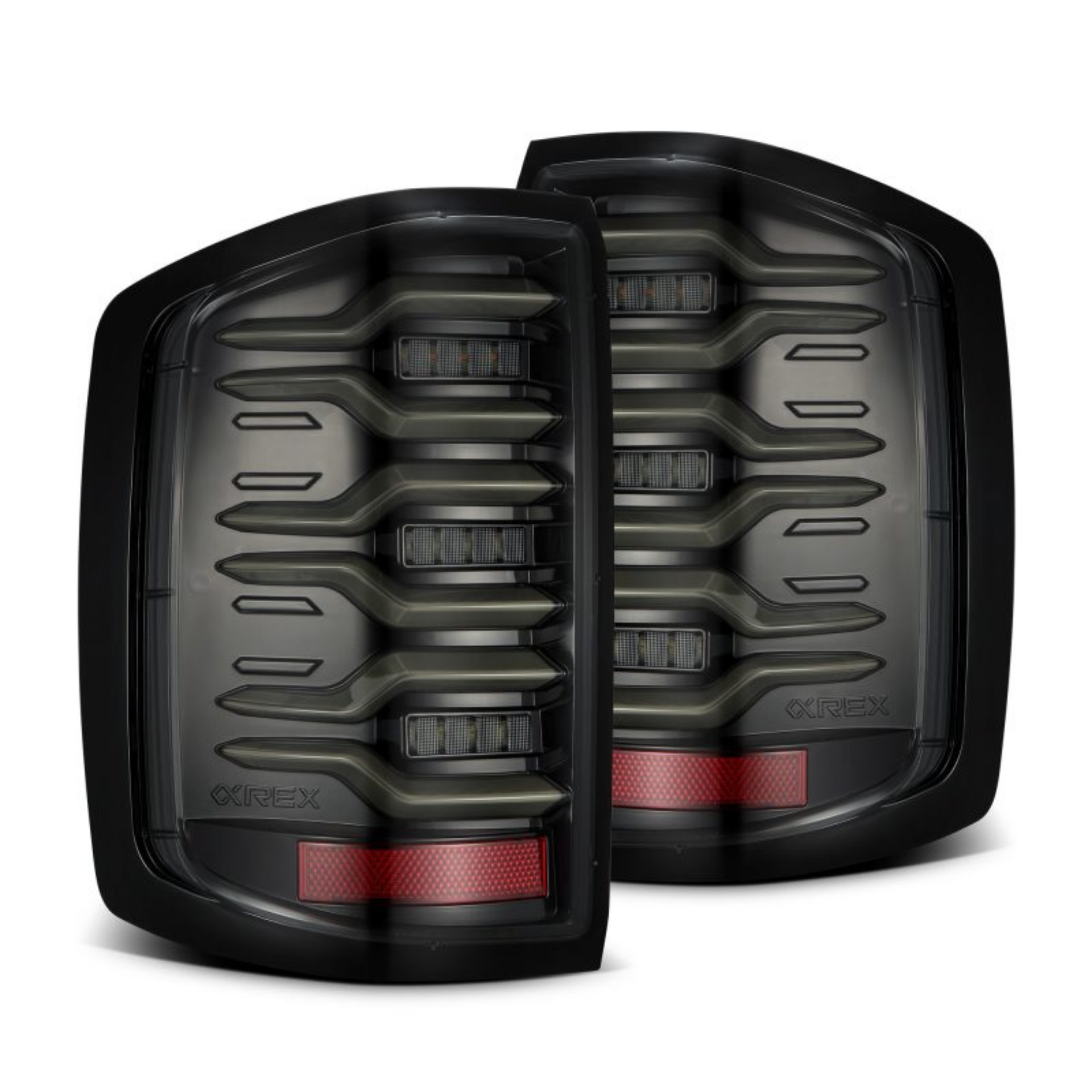 Picture of AlphaRex 14-18 Chevy Silverado 1500 Luxx-Series LED Tail Lights Alpha-Black w-Activ Light-Seq Signal