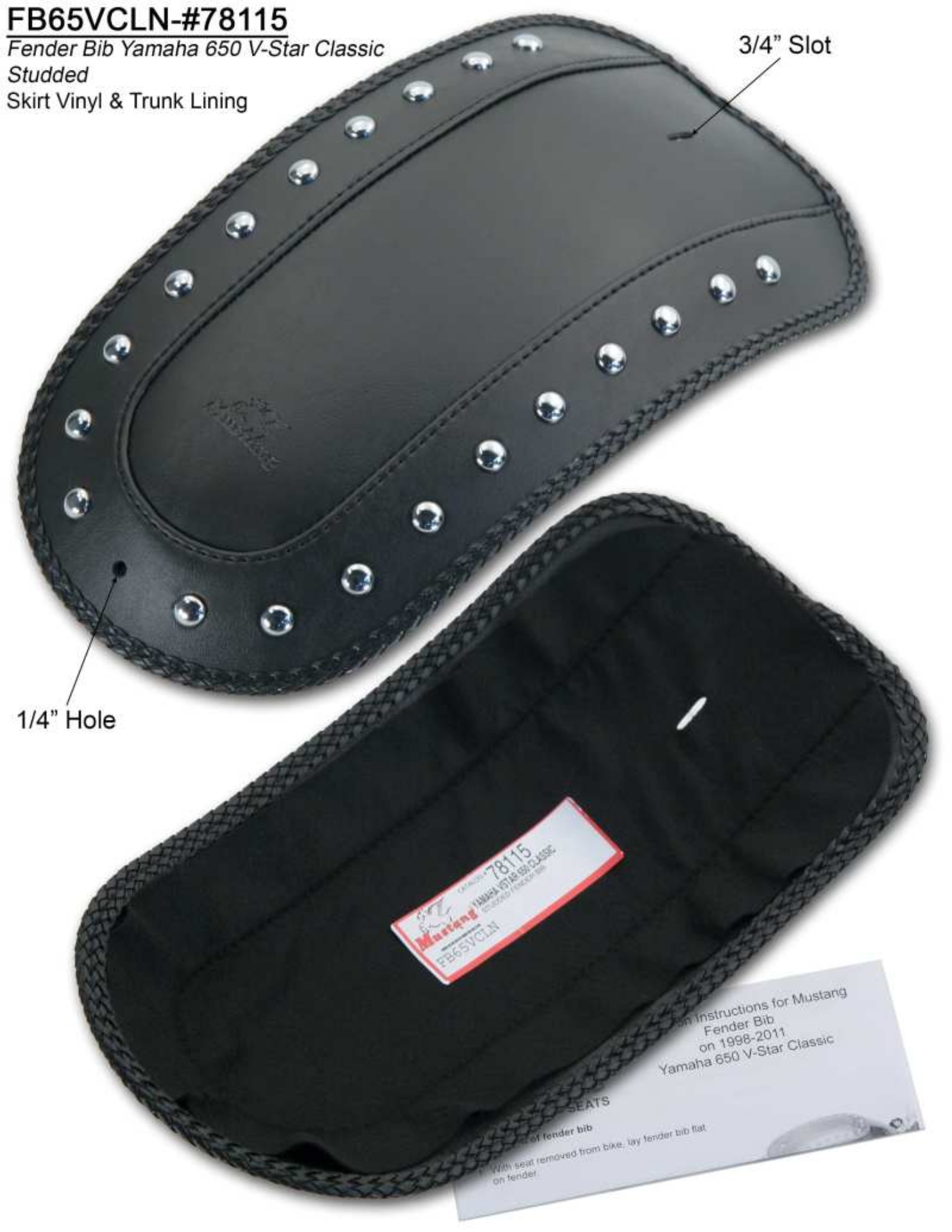 Picture of Mustang 98-11 Yamaha V-Star Classic Fender Bib w-Studs - Black