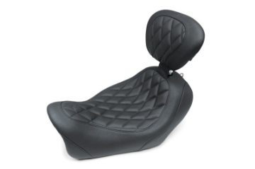 Picture of Mustang 14-17 Harley Fat Bob Wide Tripper Solo Seat w-Driver Backrest Diamond Stitch - Black