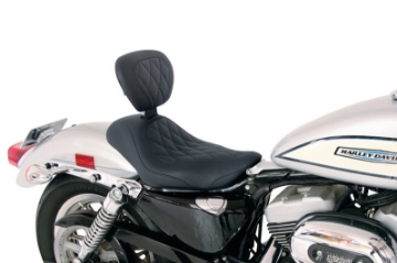 Picture of Mustang 04-21 Harley Sportster Wide Tripper Solo Seat w-Driver Backrest Diamond Stitch - Black