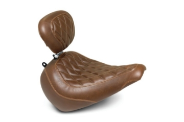 Picture of Mustang 18-21 Harley Fat Boy Wide Tripper Solo Seat w-Driver Backrest Diamond Stitch - Brown