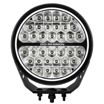 Picture of Go Rhino Xplor Blackout Series Round LED Sgl Driving Kit w-DRL Surface-Thread Stud Mnt 9in- - Blk