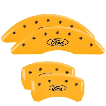 Picture of MGP 4 Caliper Covers Engraved Front & Rear Oval Logo-Ford Yellow Finish Black Char 21-22 Ford Edge