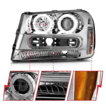 Picture of ANZO 02-09 Chevrolet Trailblazer Projector Headlights w- Halo Chrome Housing Non-LT Models