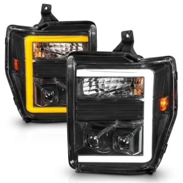Picture of ANZO 08-10 Ford F-250 - F-550 Super Duty Projector Headlights w- Light Bar Switchback Black Housing