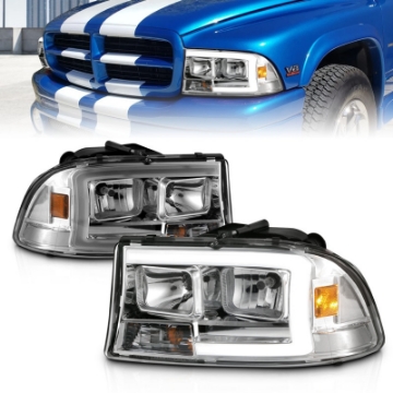 Picture of ANZO 97-04 Dodge Dakota-Durango Crystal headlight Set w- Light Bar Chrome Housing