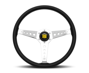 Picture of Momo California Steering Wheel 360 mm - Black Leather-White Stitch-Polished Spokes