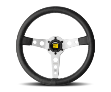 Picture of Momo Prototipo Steering Wheel 350 mm - Black Leather-White Stitch-Brushed Spokes