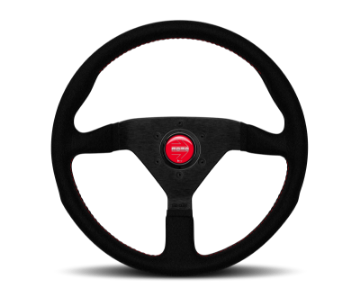 Picture of Momo Montecarlo Alcantara Steering Wheel 320 mm - Black-Red Stitch-Black Spokes