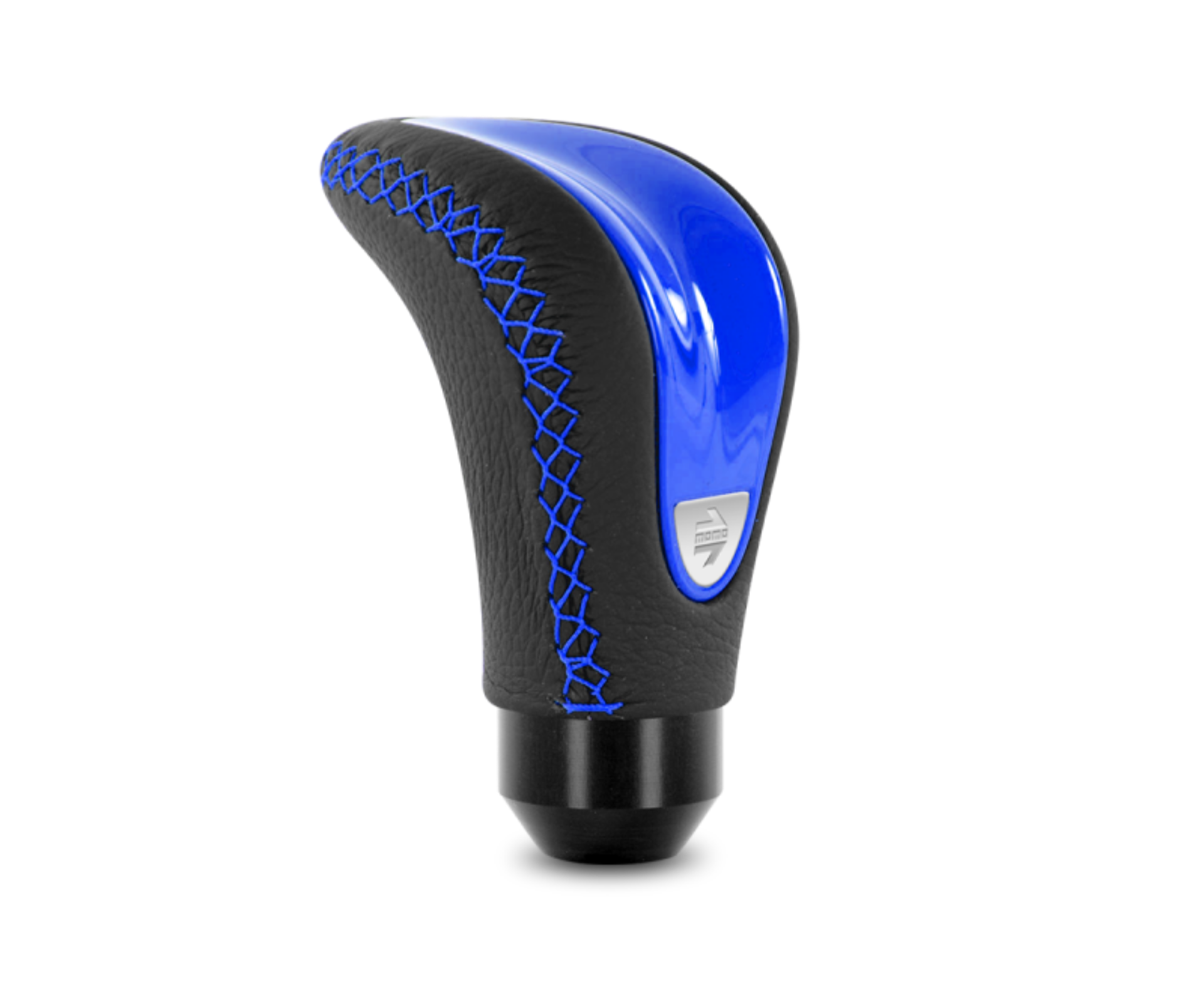 Picture of Momo Combat Evo Shift Knob - Black Leather, Blue Insert, Blue Stitching