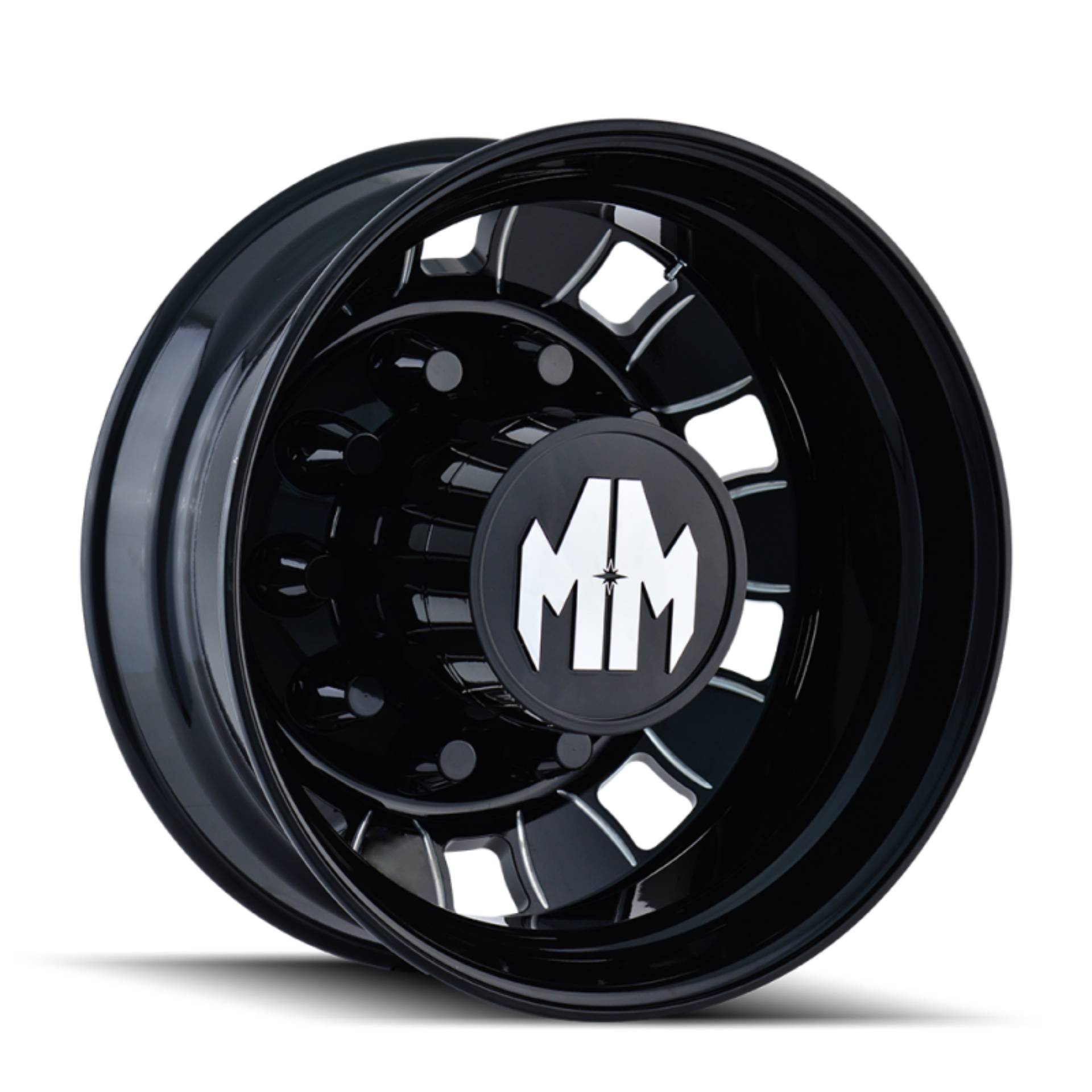 Picture of Mayhem 8180 BigRig 22-5x8-25-10x285-75 BP-169mm Offset-220-1mm Hub Rear Black w- Milled Spokes Wheel