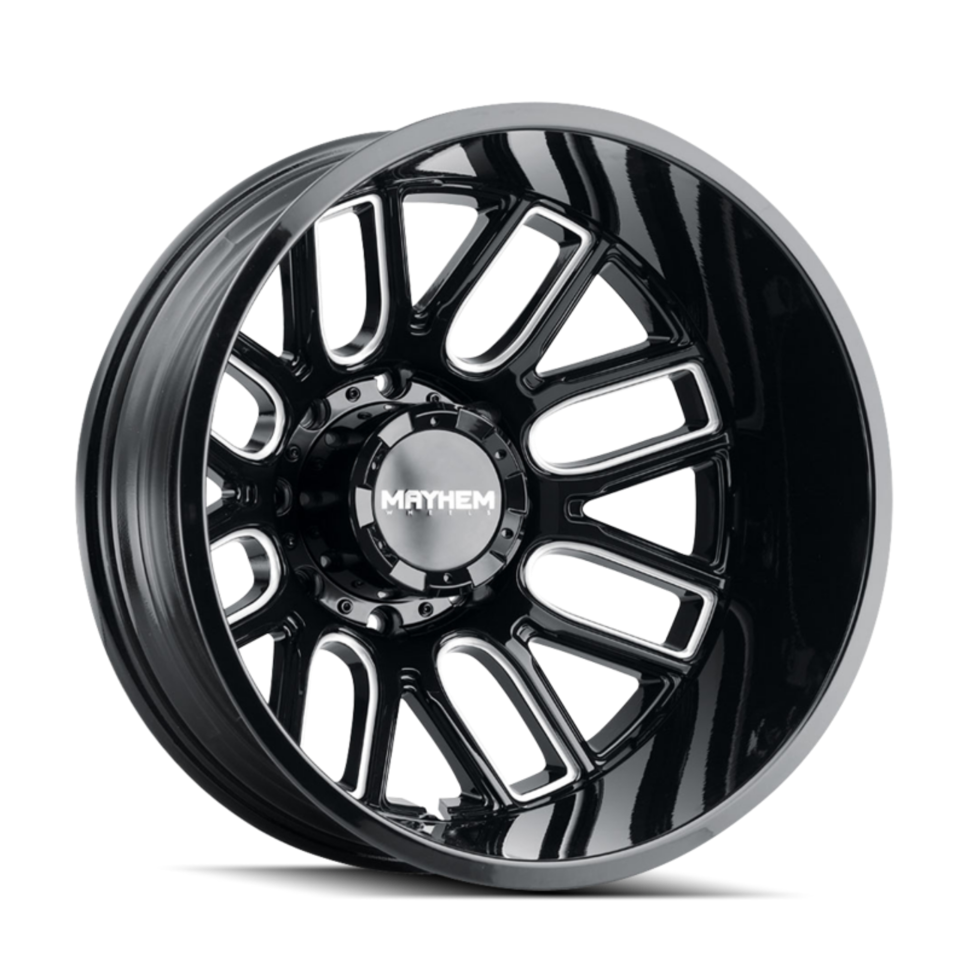 Picture of Mayhem 8107D Cogent Dually 22x8-25-8x210 BP--192mm Offset-154-2mm Hub Black w- Milled Spokes Wheel