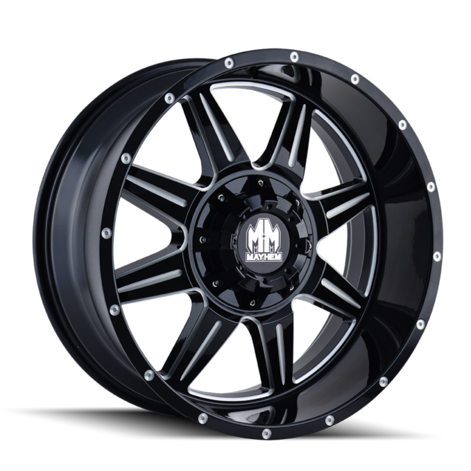 Picture of Mayhem 8100 Monstir 18x9 - 6x135 BP - -12mm Offset - 106mm Hub Black w- Milled Spokes Wheel