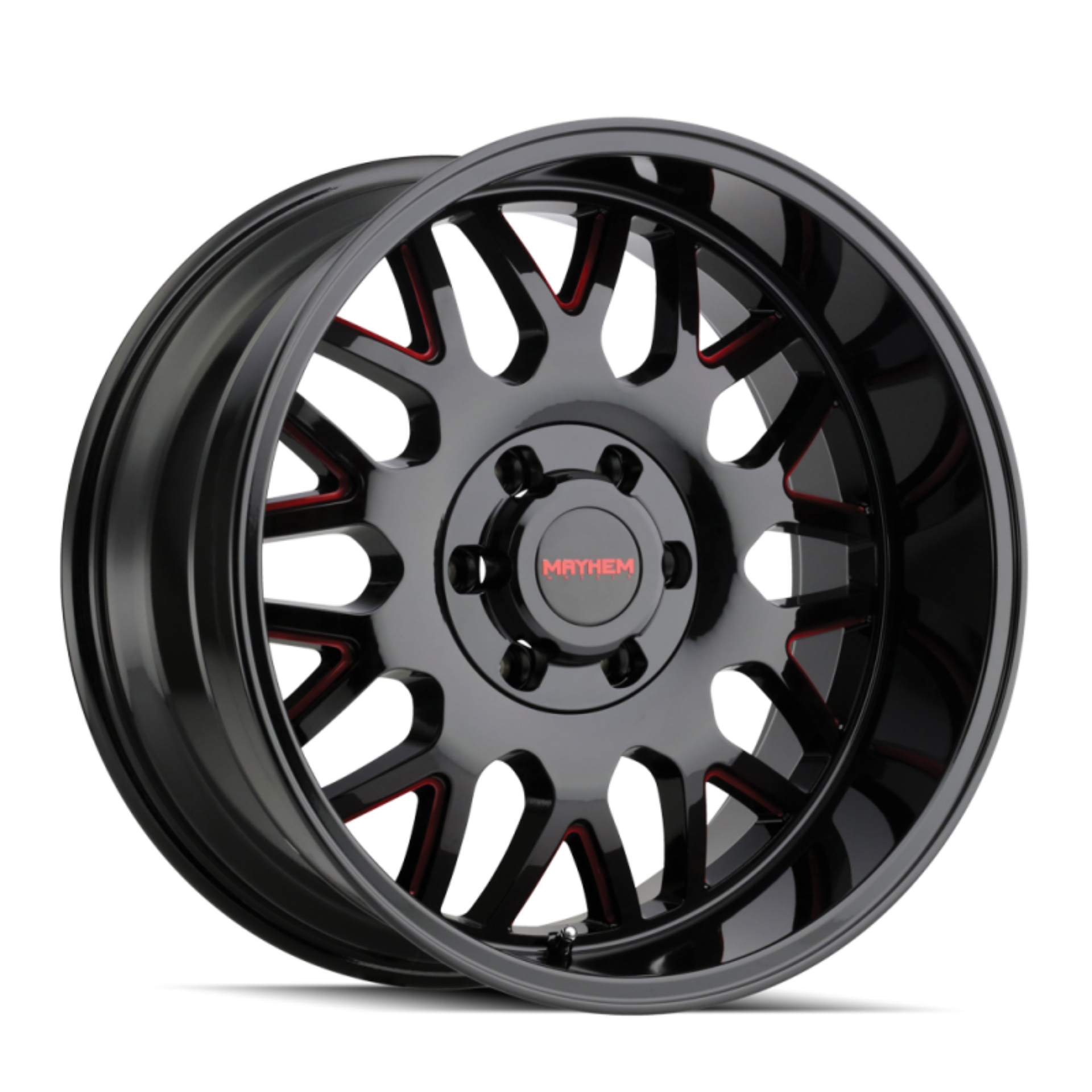 Picture of Mayhem 8110 Tripwire 20x10 - 8x165-1 BP - -19mm Offset - 130-8mm Hub Black w- Prism Red Wheel