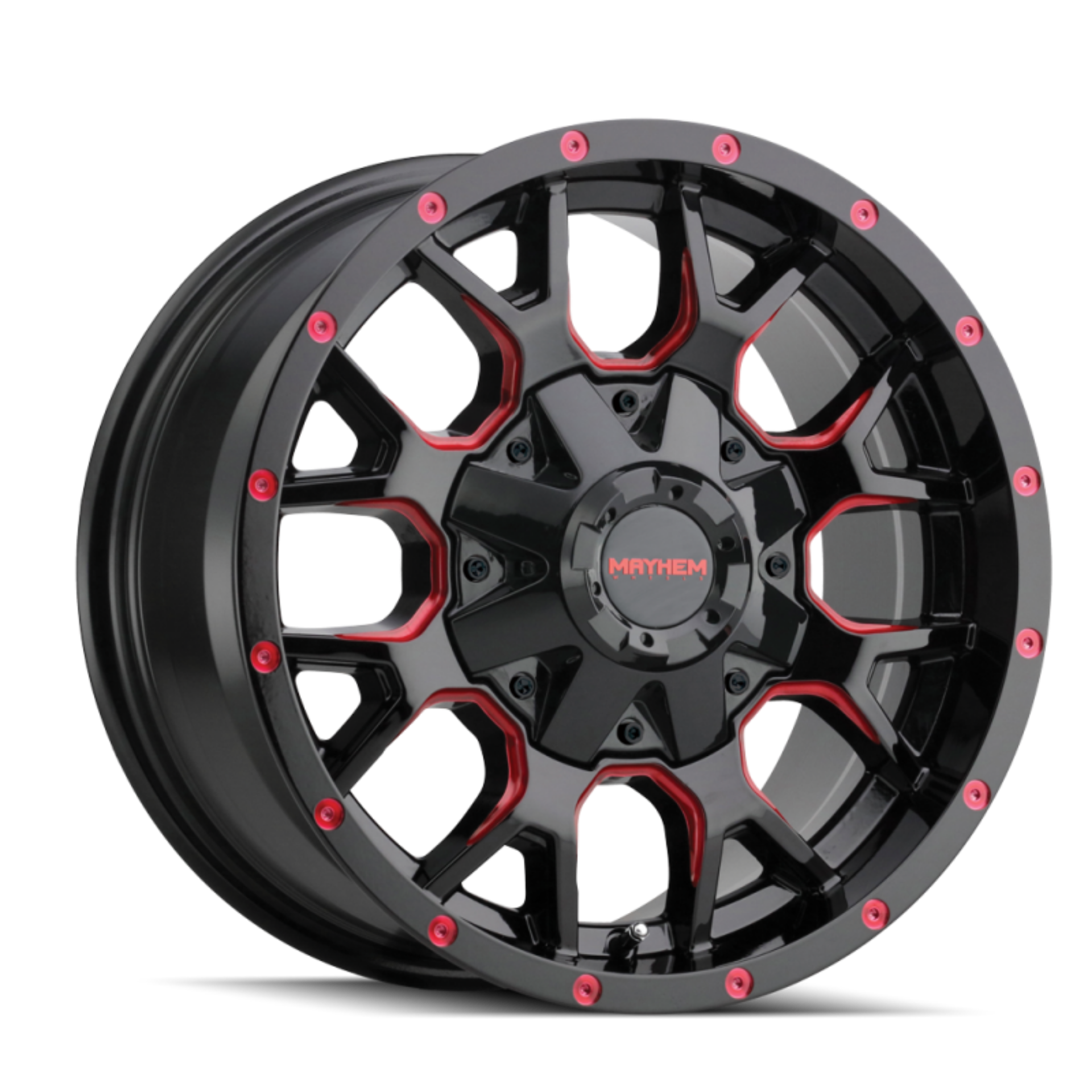 Picture of Mayhem 8015 Warrior 20x9 - 5x139-7 BP - 18mm Offset - 110mm Hub Black w- Prism Red Wheel