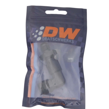 Picture of DeatschWerks 6AN Female Flare Swivel to 6AN Male Flare 90-Degree Bulkhead - Anodized Matte Black