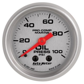 Picture of Autometer Marine Silver Oil Pressure 2 1-16in 100 psi Mechanical Gauge
