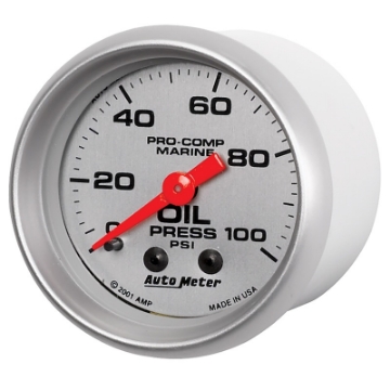 Picture of Autometer Marine Silver Oil Pressure 2 1-16in 100 psi Mechanical Gauge